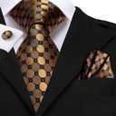 Dubulle Mens Tie Set Solid Paisley Silk Striped Necktie for Men with Cufflinks Tie and Pocket Square (A Black Brown Bronze)