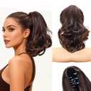 NAYOO Claw Clip Ponytail Extension Copper Brown 12" Short Wavy Ponytail Clip in Hair Extensions for Women Curly Natural Layered Pony Tails for Short Thin Hair Synthetic Hairpiece(Copper Brown)