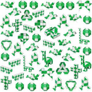 Chivao 60 Pack 24-Blocks Fidget Snake Cube Mini Twist Puzzle Magic Snake Speed Cubes for Stocking Party Gifts Bag Fillers Party Favors (Green)