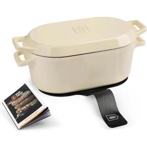 Kook Dutch Oven, For Sourdough Baking, Dual Handles, Enameled Cast Iron, includes Silicone Mat and Sourdough Guide, Dishwasher Safe, 5 Qt, (Ivory)