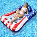 71"x50" Large Tanning Pool Float with Headrest, Patriotic Inflatable Pool Floats Adult American Flag Giant Cooling Water Hammock Tanning Pool Rafts Floatie for 4th of July Pool Party, Lake, Outdoor