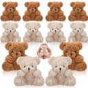 Sotiff 12 Pcs Mini Plush Bear 4 Inch Stuffed Bear Gift Bulk Animal Doll Keychain for Baby Shower Party Graduation Classroom Exchange Gifts(Brown, Apricot)