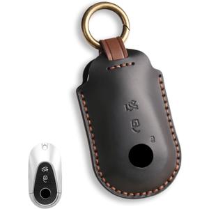 for Mercedes Key fob Cover. Compatible with Mercedes Benz C E S-Class, SL, CLE GLS EQE, EQS, GLC 3 Button Smart Leather Car Key Protector Case Shell Chain Accessories/ Black