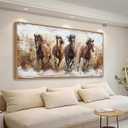 tigeridge Framed Horses Wall Art - Brown Horse Canvas Pictures Animal Wall Decor Running Horses Painting Prints Artwork for Living Room Bedroom Home Office Wall Decorations 20" x 40" Natural Frame