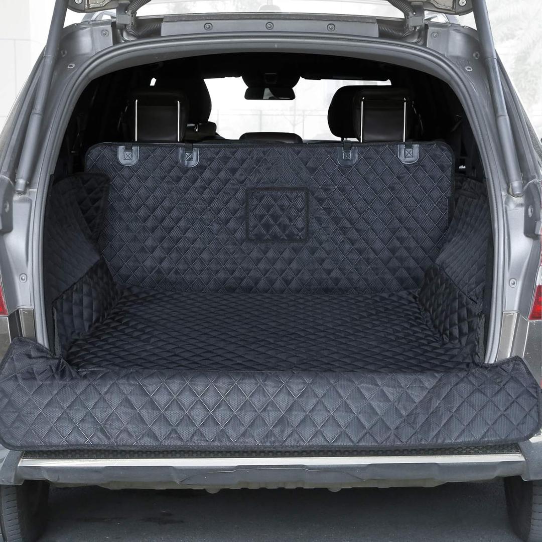 PETICON SUV Cargo Liner for Dogs, Waterproof Pet Cargo Cover Dog Seat Mat for SUVs Sedans Vans with Bumper Flap Protector, Non-Slip, Large Size Universal Fit, Black (black)