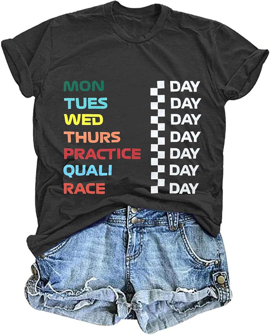 Racing Shirt for Women Race Week T-Shirt Casual Short Sleeve Race Car Tee Tops (Small, Dark Gray)
