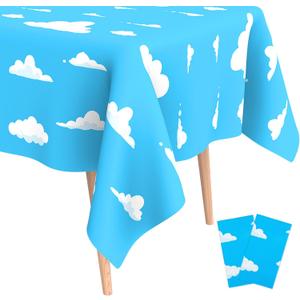 2Pcs Blue Sky and White Clouds Tablecloth Birthday Party Supplies, 54x108 Inch Cartoon Story Tablecloth, Cartoon Tablecovers Party Table Cover for Baby Boy Girl Kids Shower Birthday Party Decorations