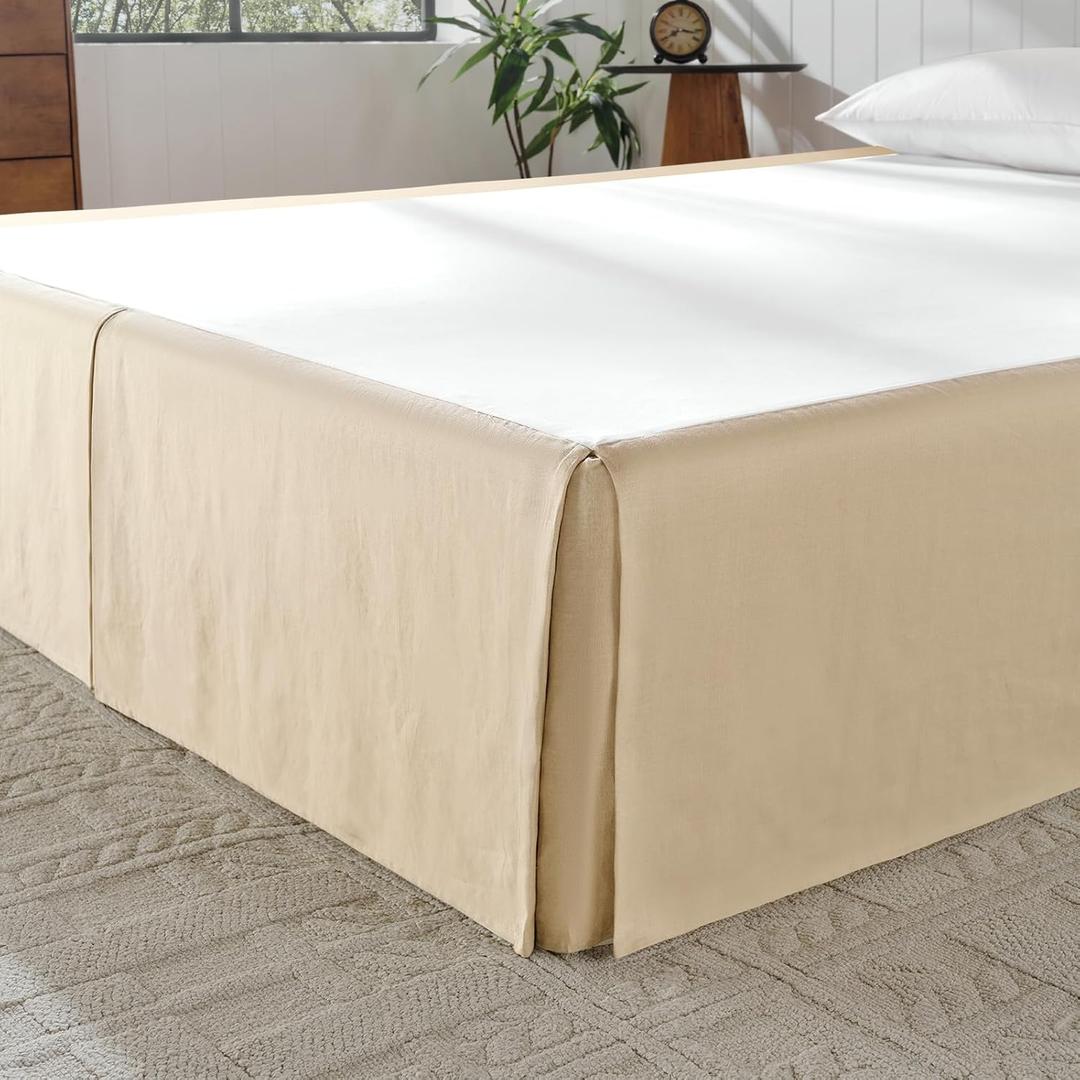 French Linen Bed Skirt 14" Tailored Drop Dust, Easy Fit Breathable Natural Flax Soft Cozy Farmhouse Bedding (14" Queen, 60"80")