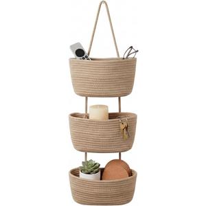 Hanging Wall Basket, Over the Door Hanging Basket with Hooks, Cotton Back of Door Organizer for Living Room, Bedroom, Boho Wall Decor, Toy Storage, Jute