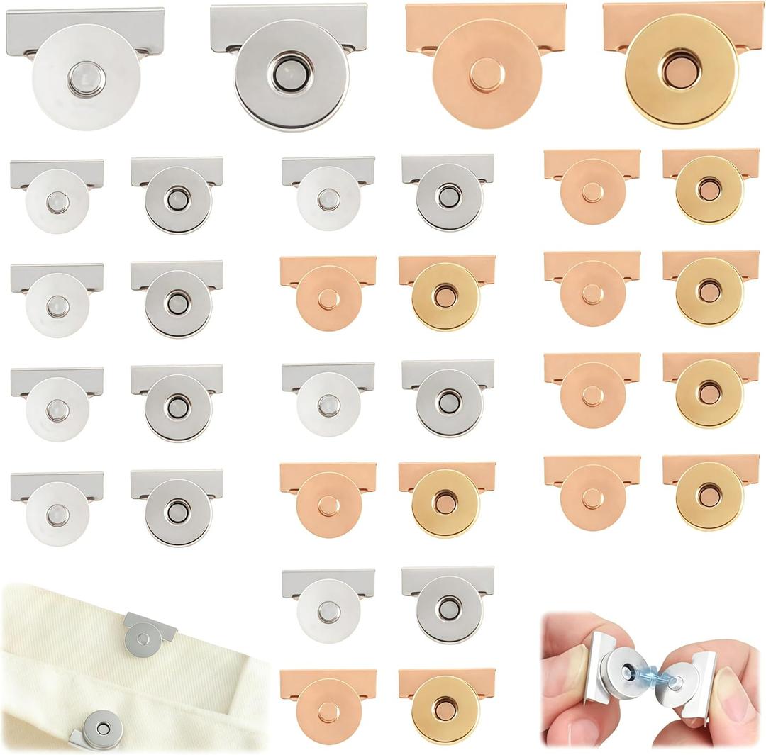 16 Pcs Magnetic Snaps for Purses and Totes, Gold and Sliver Magnetic Snaps, DIY Snap Buttons, No-Sewing Magnetic Clasp (Multicolor)