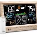 Weather Station Indoor Outdoor Thermometer Wireless, Home Atomic Clock with Large Constant Display, Inside Outside Temperature Humidity Monitor, Dew Heat Point, Barometer Wood