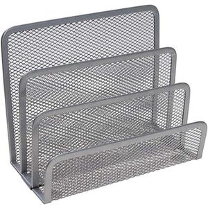 VANRA Small Letter Sorter Desktop File Holder Organizer Metal Mesh with 3 Vertical Upright Compartments (Silver)