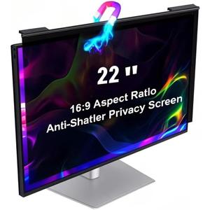 Magnetic Hanging Computer Privacy Screen Filter for 22 Inch, Removable Aluminum Alloy Privacy Shield for 16:9 Widescreen Monitor, Eye Protection Blue Light Filter