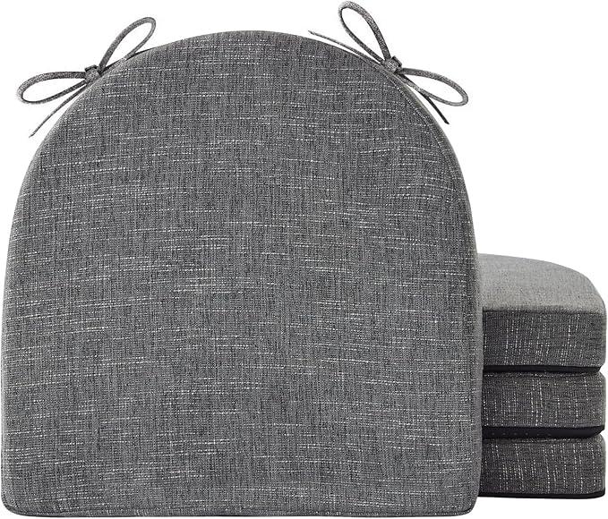 Chair Cushions for Dining Chairs with Ties and Removable Cover, Dining Kitchen Chair Pads with Non-Slip Bottom, High-Resilience Indoor Seat Cushions, 16'' x 16'' x 2'', Set of 4, Dark Grey