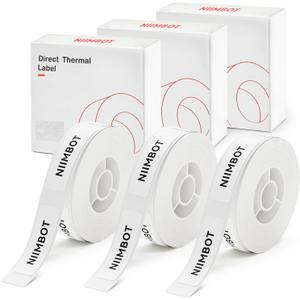 NIIMBOT Label Tape of Model D11/D110/D101 Printer, (3 Rolls, 0.47"×1.57"/12×40mm) Adapted Label Printing Paper, Office & Home Labeling Tape Replacement (White)