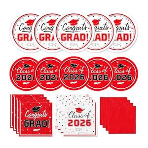 Class of 2026 Graduation Plates and Napkins Set, Disposable Paper Plate Set Polka Dots Plates Napkins Cups Knife Fork Spoon for Graduation Party Decorations and Supplies,Serve 50