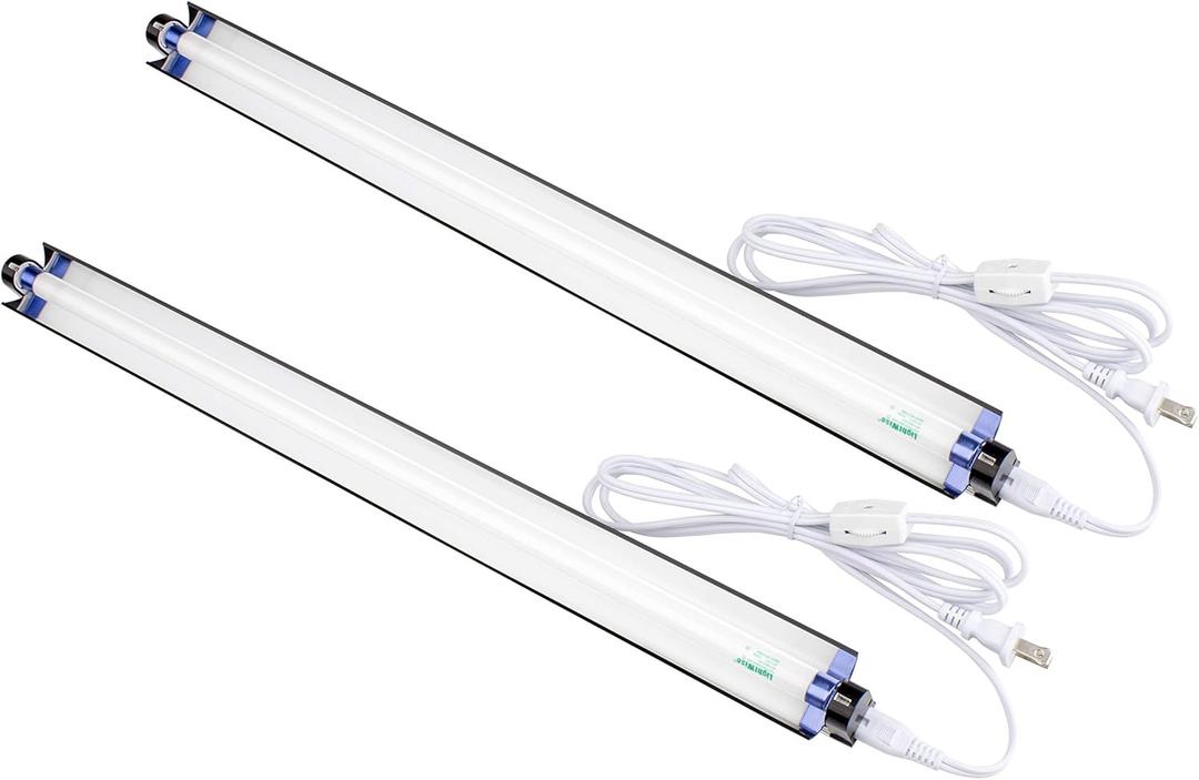 2 Pack LSF8241 T5 2Ft 24W Linkable Single Strip Grow Lights w 2" Wide Mirror Reflector and 6500K and 2500 Lumens, Great for Seeding and VegGrow!