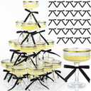 Set of 24 Plastic Champagne Coupe Glasses with Bow 7 oz Gold Champagne Tower Set Stackable Acrylic Ribbed Martini Glasses Cocktail Coupe Cup for Wedding Birthday Party Bar(Bowknot,Black)
