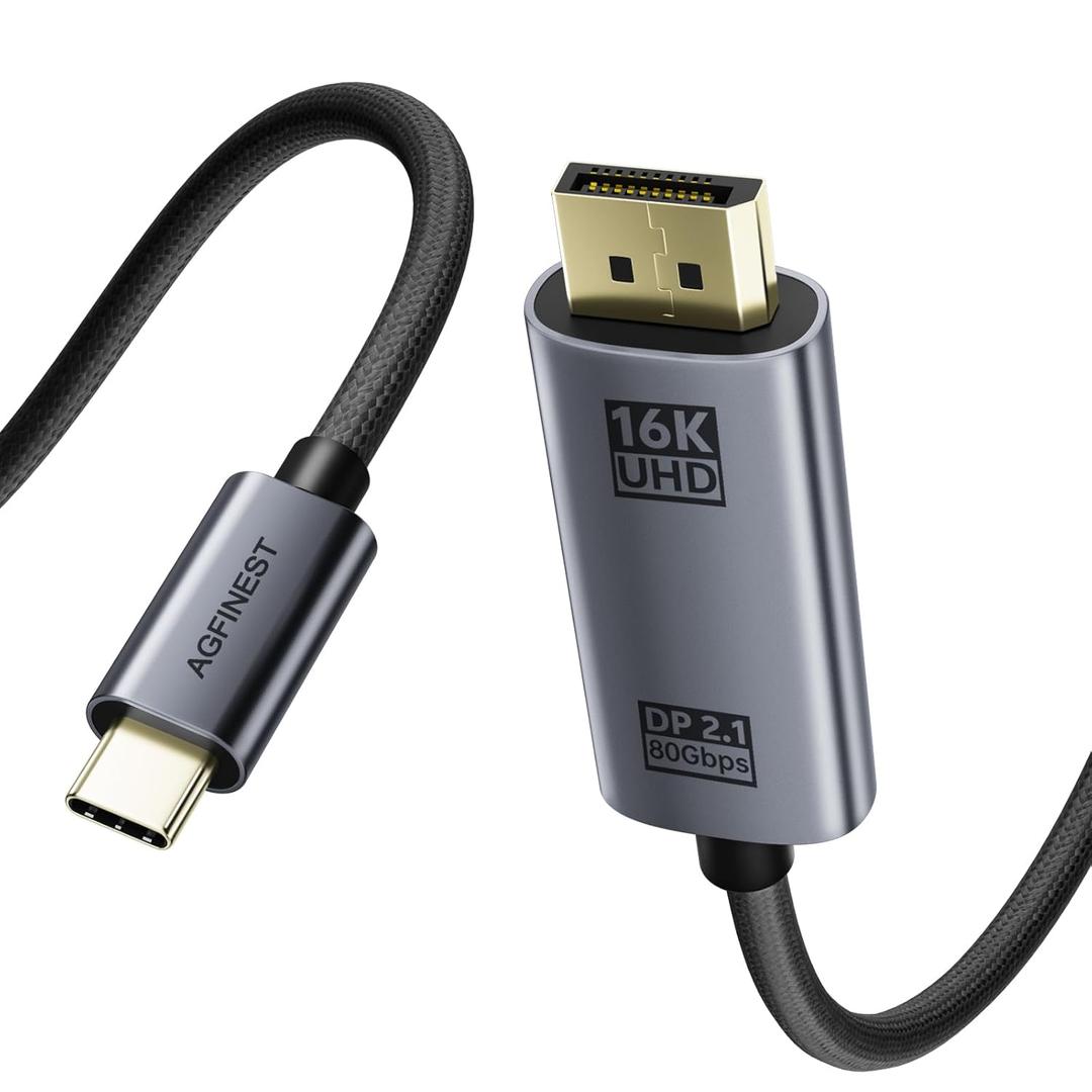 USB C to DisplayPort 2.1 Cable 6.6FT, Bidirectional 80Gbps UHBR20, 16K@60Hz 8K@120Hz 4K@240, VRR HDR Thunderbolt 5/4 Compatible, DP Video Cord for MacBook Pro, Mac Mini, XPS, RTX 5090, Gaming Monitor
