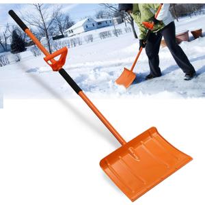 Large Heavy Duty Snow Shovel for Driveway, 67.3" Portable Snow Pusher,16 Inch Wide Blade Metal Shovel with Assisted Handle,Snow Removal Ice Scraper for Driveway Walkway Car and Patio