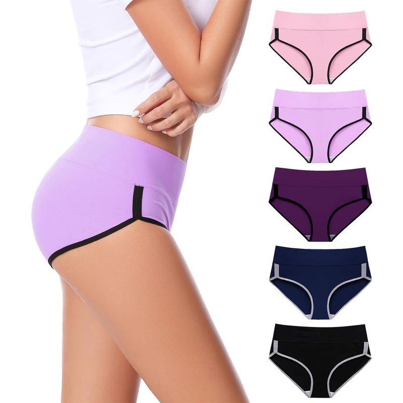 CAILECOTTON Women's Underwear Cotton High Waisted Hipster Panties Soft Stretch Breathable Everyday Brief 5 Pack, 2XL