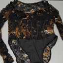 SweatyRocks Women's Sheer Floral Lace Long Sleeve Bodysuit Tops Sweetheart Neck Jumpsuit (Black, Medium)