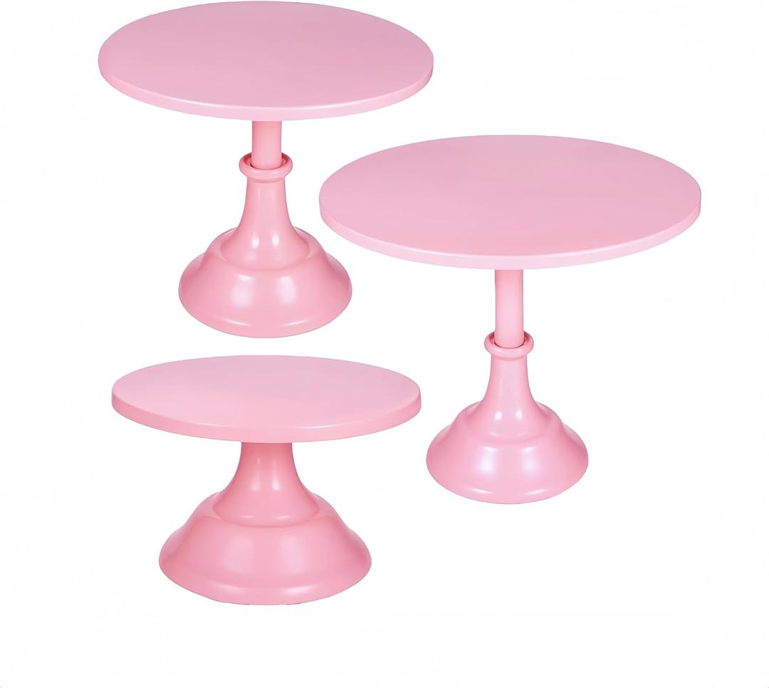 3 Pcs Metal Cake Stand Set 8/10/12 inch Dessert Table Display Perfect for Baby Shower Wedding Birthday(Pink)