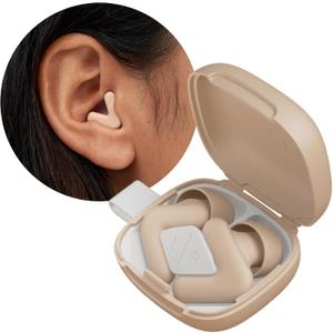 Alpine Silence Earplugs for Sleep, Focus & Travel - V-Shape Snug Fit & Soft Oval Tips  4 Sizes XS/S/M/L - Comfortable, Reusable Hearing Protection - SNR 22dB & NRR 16 Noise Reduction  Beige
