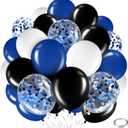 Sratte 60 Pcs 12 Inch Balloons Kit Confetti Latex Metallic Balloons with 2 Rolls Ribbon Party Favor for Memorial Day, Birthdays, Back to School, Halloween Decorations(Black, Blue, White)