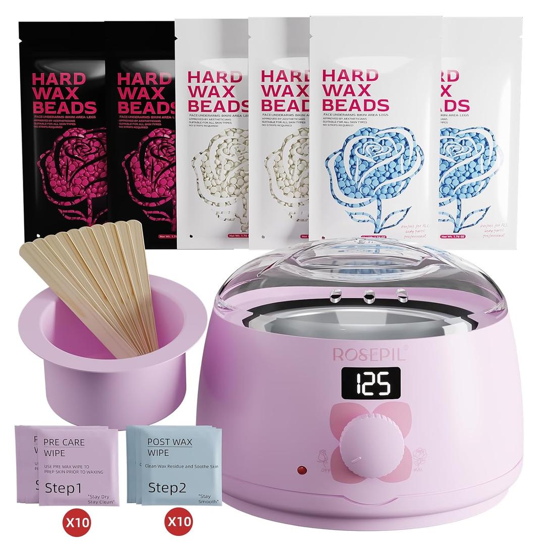 Digital Wax Warmer - Beginner-Friendly Waxing Kit with Smart Temp Control, 6 Packs (3 Colors) Wax Beads for Targeted Hair Removal - Ideal for Body, Bikini, face, Home Salon Use
