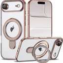 Compatible with iPhone 17 Air Case with Invisible Magnetic Ring Stand [Compatible with Mag-Safe] [Full Camera Lens Protector] Plating Clear Phone Case for iPhone 17 Air 6.5", Desert Gold
