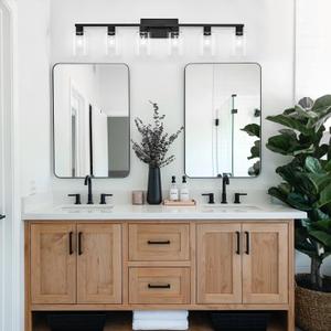 6-Light Bathroom Vanity Light Black ,Vanity Lights Rust Proof Moisture-proof Easy to Cleanwith Clear Glass Shades Large Black Bathroom Light Fixture for Bathroom for Mirror Bathroom Wall Light