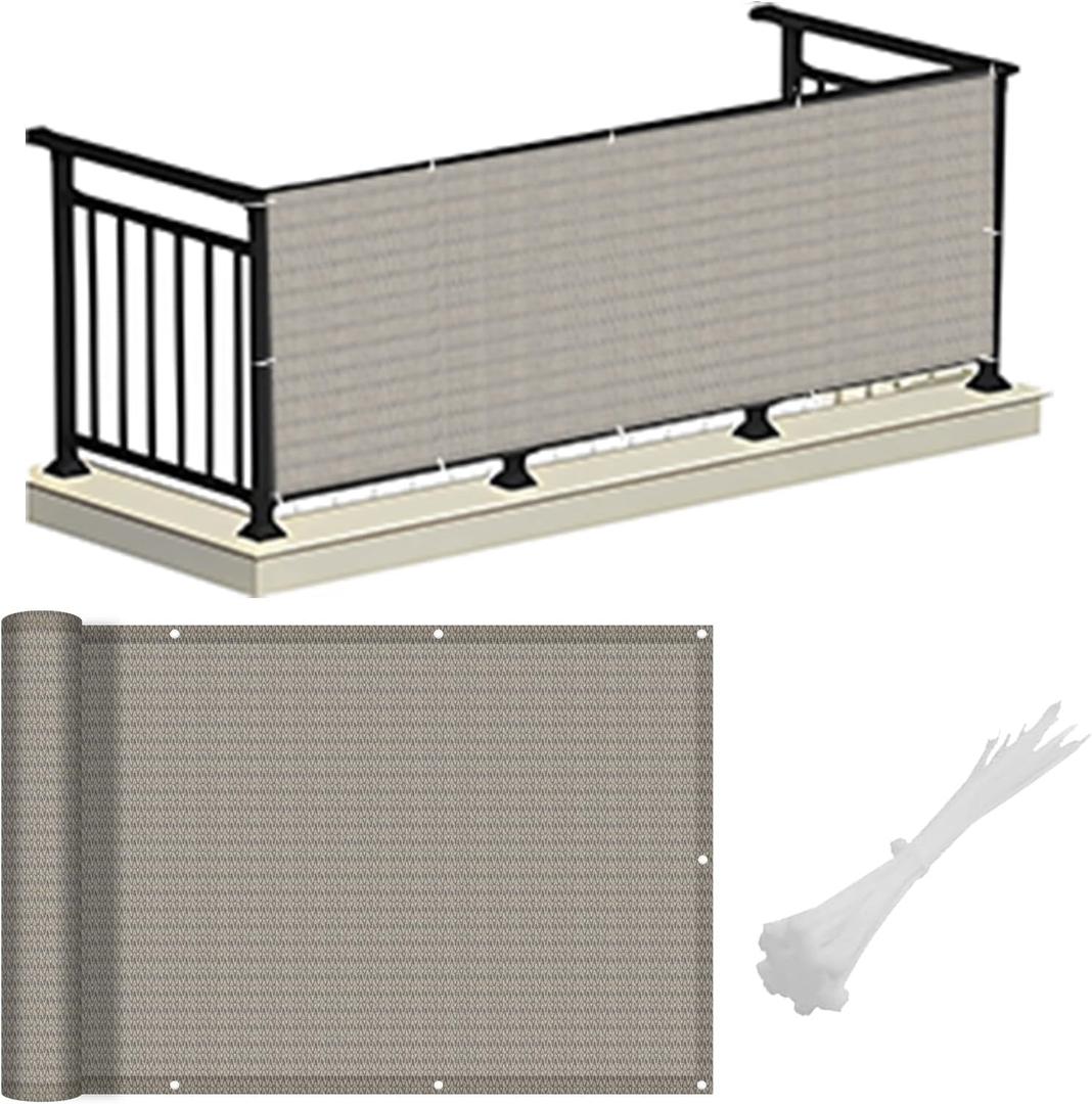 LOVE STORY Balcony Privacy Screen, 3'x16' Deck Shield Screen Fence Cover,UV Protection and Weather-Resistant,3 FT Height for Deck, Patio, Backyard, Outdoor Pool, Porch, Railing, Beige-Grey