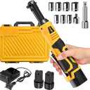 FULLYEA Cordless Electric Ratchet Wrench Set, 550RPM, 45Ft-lbs, 16.8V Extended cordless ratchet wrench 3/8, Power Ratchet with Variable Speed, 1/4" Adapter, 2 * 2.0Ah Battery and Fast Charger(Yellow)