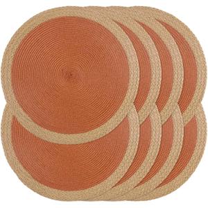 Noctiflorous Braided Round Placemats Set of 8, 15 Inch Woven Table Mats, Non-Slip Washable Wide Edge Place Mats for Kitchen Dining Table Decor (Dark Orange, 8)