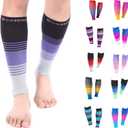 Doc Miller Compression Calf Sleeve for Men & Women, Medical Grade, 20-30mmHg Graduated Support for Running, Calf Tear, Shin Splints, Knee High, Calf Sleeves, Stripes Design, Extra Large Size,1 Pair (Black.Purple.Gray)