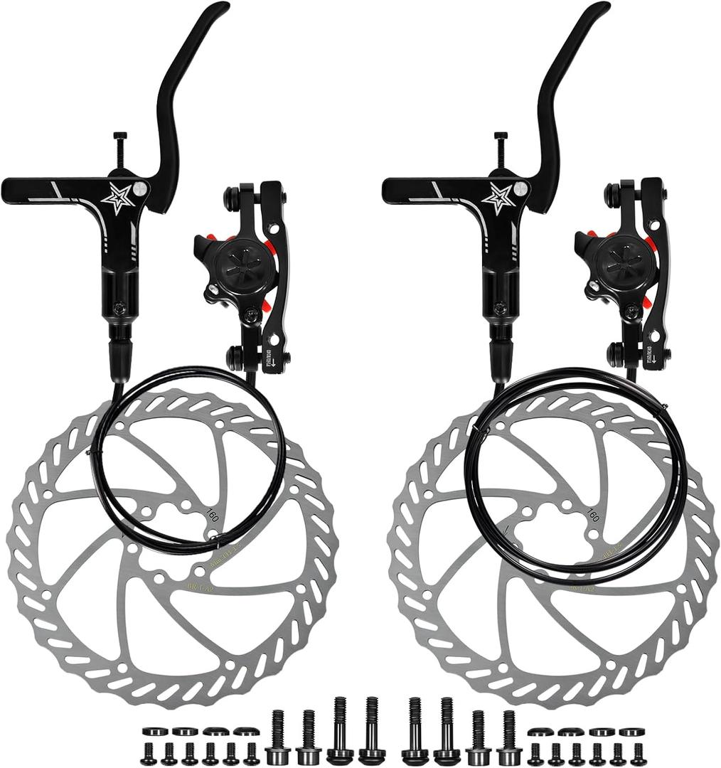 Hydraulic Brakes, MT200 Hydraulic Brakes for Ebike, 160mm/6.3-in Discs Bike Parts Dual-Piston Hydraulic Disc Brake Kit Aluminum Alloy Parts with Tools, Folding Bike/Ebike/Scooter/Fat Bike