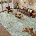 Soalmost Area Rug 10x12 Vintage Washable Living Room Large Carpet Non Slip Bedroom Indoor Office Dining Room Low Pile Thin Rug Green/Ivory