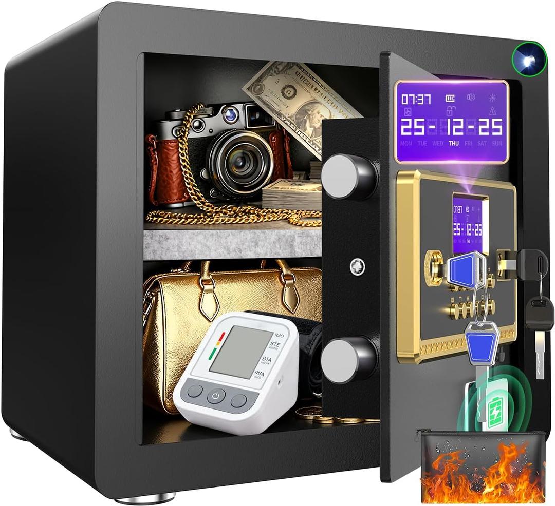 Safe Box with Digital Keypad & Alarm System - Electronic Lock Box for Jewelry Cash with Adjustable Shelves - Includes LED Light & Fireproof and Waterproof Bag(0.8/1.0/1.3/1.53/2.5Cuft)
