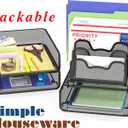 Simple Houseware 3-Tier Stackable Desk Organizer with 5 Compartments - Letter Tray and Step File Sorter, Black