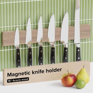 Wooden Knife Magnetic Strip 16" Acacia Wood Whitewashed Oak  Magnetic Knife Holder for Wall no Screws  Kitchen Utensil Holder, Knife Bar, Knife Rack, Kitchen Organizer and Tool Holder