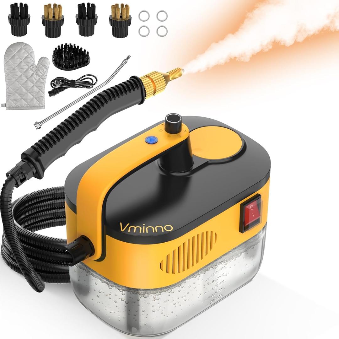 Heavy Duty Steam Cleaner for Home, Fast Heating & 1.2L Tank, 6-Level Adjustable Pressurized Portable Steamer for Cleaning with 11 Accessories for Grout, Tile, Floor, Car and More(Yellow)