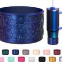 Flower Gradient Silicone Boot, Compatible with Stanley Quencher Adventure 40oz 30oz & IceFlow 20oz 30oz Tumbler, Protective Chameleon Cup Sleeve, Bottom Cover for Hydroflask 12oz-24oz (Navy Blue)