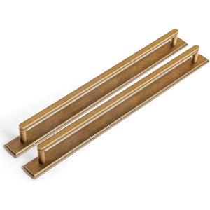 Goo-Ki 2 Pack 12 5/8 Inch Antique Brass Cabinet Pull Handle with Backplate  Decorative Grooved Texture & Non-Slip Grip for Farmhouse/Industrial Kitchen Cabinetry