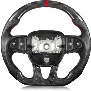 Steering Wheel for Dodge Charger for Dodge Challenger 2015-2024, 3K Real Carbon Fiber Steering Wheel D-shaped Flat-bottom Preforated Leather Grip (SXT/GT/RT/SRT/For Hellcat)