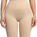 Women Open Bust Bodysuit Seamless Tummy Control Full Body Shaper Shapewear Capri Butt Lifter Thigh Slimmer (Beige, S)