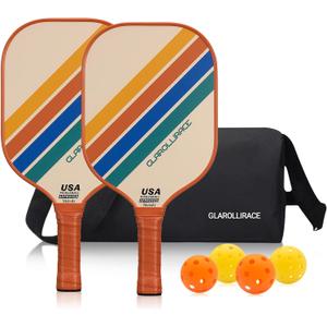 Pickleball Paddles Set of 2 Pickleball Rackets, USAPA Approved Pickleball Set of 2 Pickle Ball Paddles, Fiberglass Surface & PP Honeycomb Core, Breathable Handle, 4 Indoor & Outdoor Balls, 1 Duffel Bag
