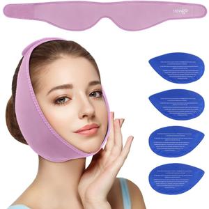 NEWGO Wisdom Teeth Ice Pack Head Wrap for Face Oral Surgery, Jaw Ice Pack for Face with 4 Hot Cold Gel Pack for TMJ, Tooth Extraction, Tonsillectomy Recovery - Purple