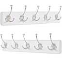 IBosins 2 Pack Coat Rack Wall Mount, 17'' Rustic Wooden Coat Hanger, Heavy Duty Metal Coat Hooks Rail for Entryway Closet Bathroom Coat Jacket Scarf Towel Hat, White