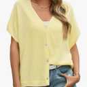 JUHEE Womens Oversized Summer Cardigan Tops Lightweight Going Out Cap Short Sleeve Button V-Neck Knit Casual Sweater Shirts , Extra Large, Yellow